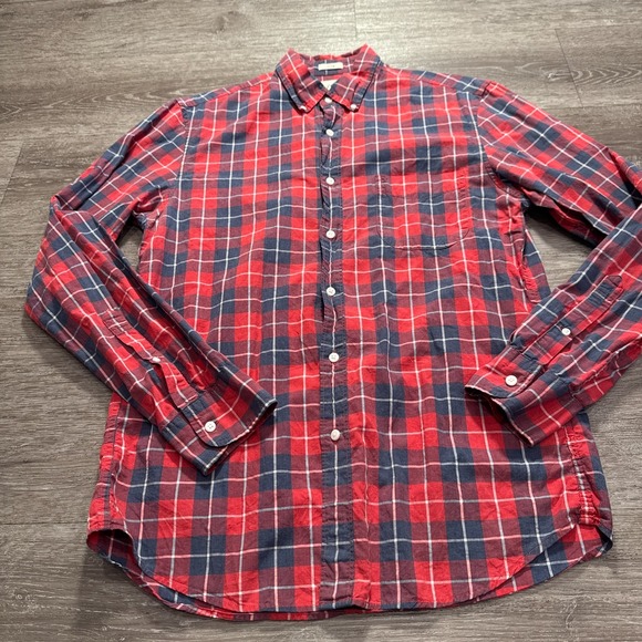 J Crew Shirt Mens Medium Blue Red Plaid 100% Cotton Button Up Slim Preppy Adult - Picture 2 of 8